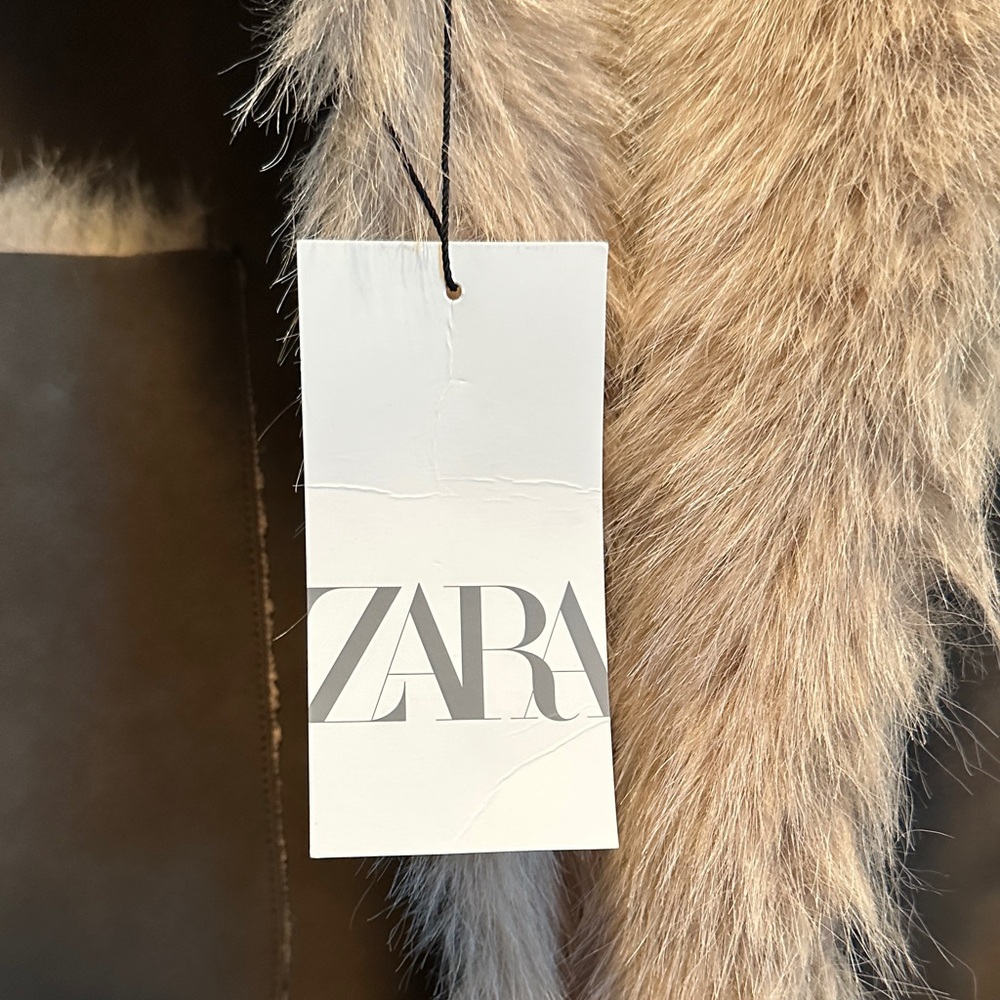 Zara Brown Shearling Coat - Picture 5 of 8